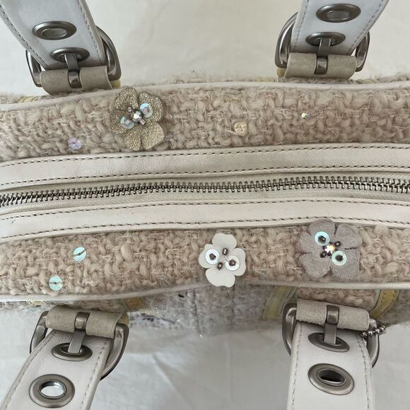 Coach 10071 Tweed Soho Boston Baguette Floral Applique Metallic Leather Bag RARE - Picture 9 of 13